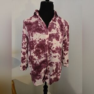 Est 1946  Purple and White Tie-Dye Button-Up Shirt for women. Size S